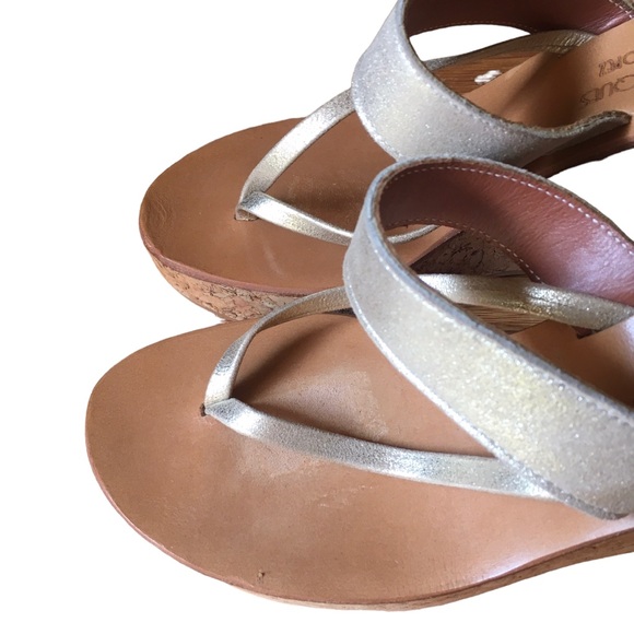 K Jacques St. Tropez Dorit Sandals Wedge Heel in a Neutral Metallic champagne - Picture 8 of 16